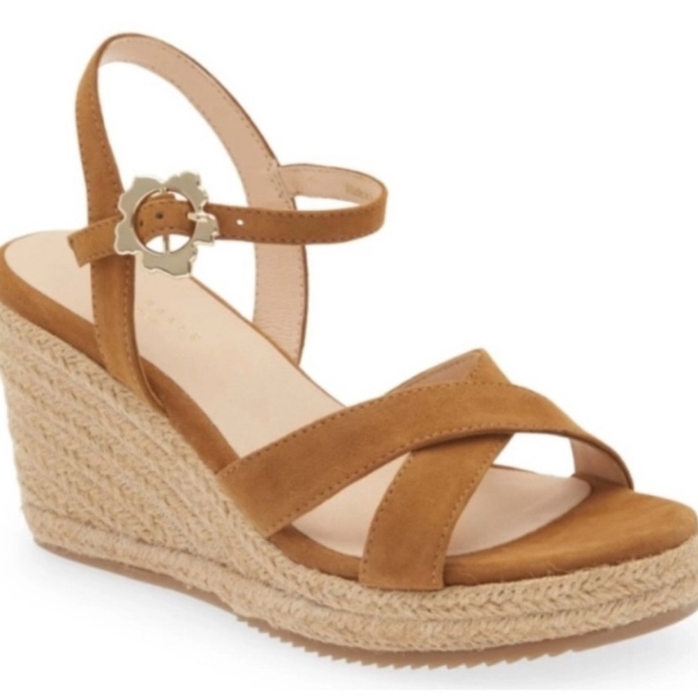 Ted Baker Tan Suede Wedge Sandals Size 7 (37.5)